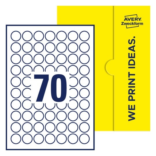 70 stk. etiketter per ark - Runde etiketter, Ø 25 mm