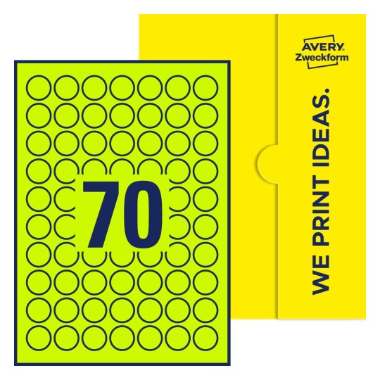 70 stk. etiketter per ark - Runde etiketter, Ø 25 mm