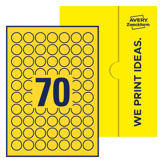 70 stk. etiketter per ark - Runde etiketter, Ø 25 mm