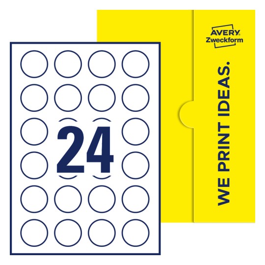 24 stk. etiketter per ark - Runde etiketter, Ø 37 mm
