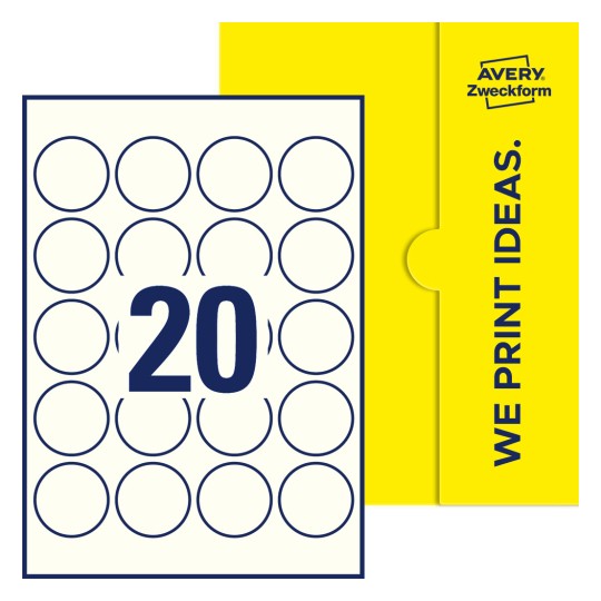 20 stk. etiketter per ark - Runde etiketter, Ø 45 mm