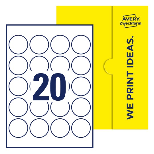 20 stk. etiketter per ark - Runde etiketter, Ø 45 mm