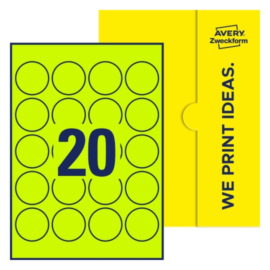 20 stk. etiketter per ark - Runde etiketter, Ø 45 mm
