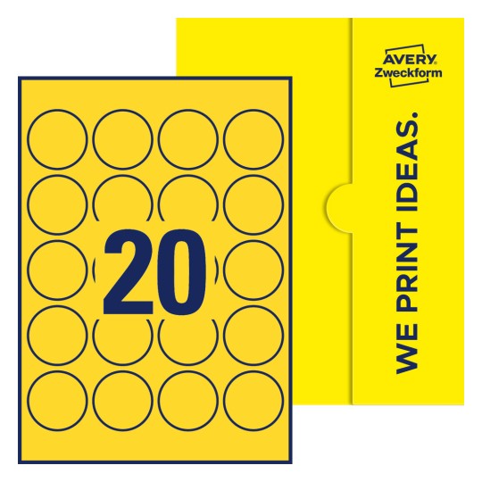 20 stk. etiketter per ark - Runde etiketter, Ø 45 mm