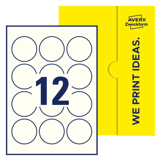 12 stk. etiketter per ark - Runde etiketter, Ø 57 mm