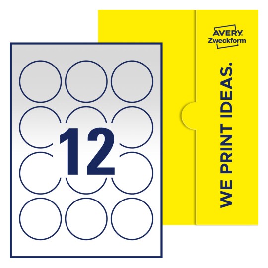 12 stk. etiketter per ark - Runde etiketter, Ø 57 mm