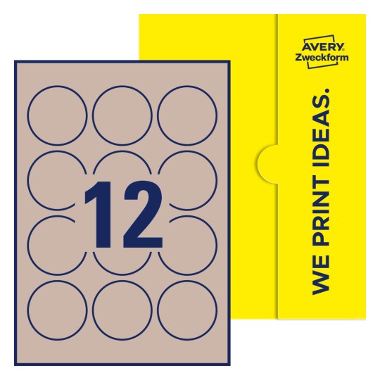 12 stk. etiketter per ark - Runde etiketter, Ø 57 mm