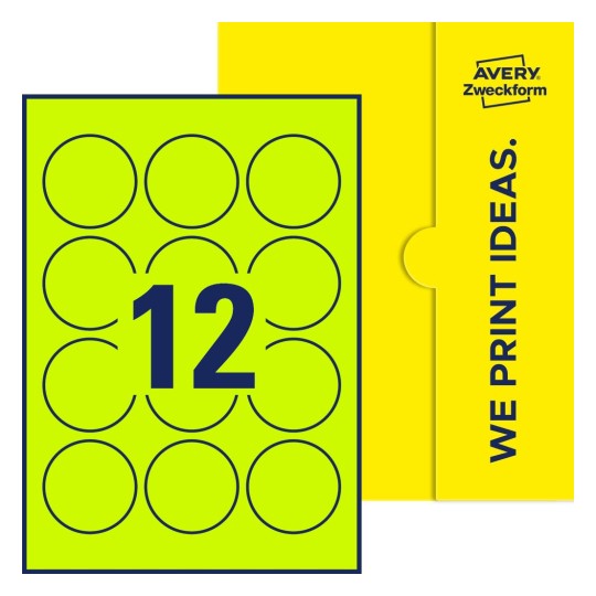 12 stk. etiketter per ark - Runde etiketter, Ø 57 mm