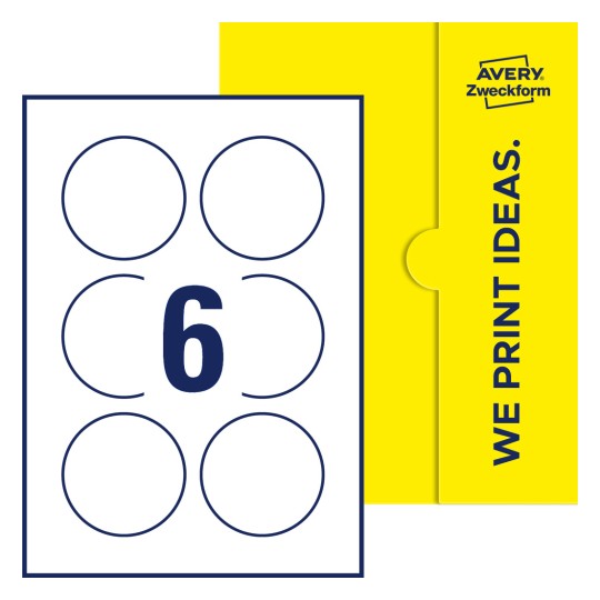 6 stk. etiketter per ark - Runde etiketter, Ø 75 mm