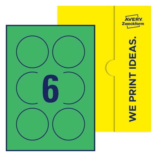 6 stk. etiketter per ark - Runde etiketter, Ø 75 mm