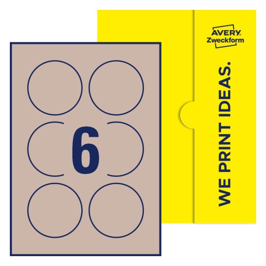 6 stk. etiketter per ark - Runde etiketter, Ø 75 mm