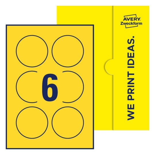 6 stk. etiketter per ark - Runde etiketter, Ø 75 mm