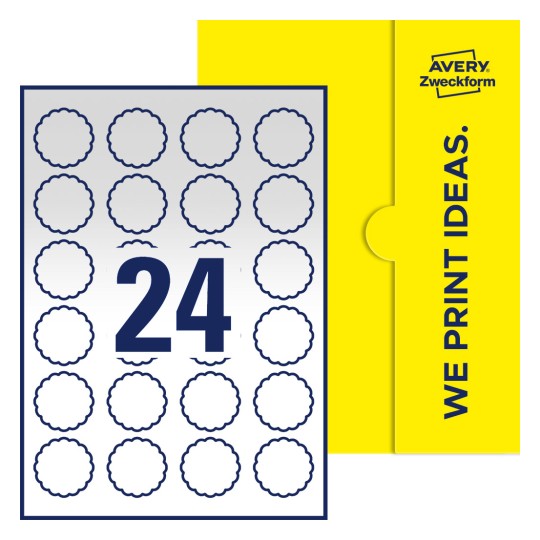 24 stk. etiketter per ark - Blomsterformede etiketter, 40 x 40 mm