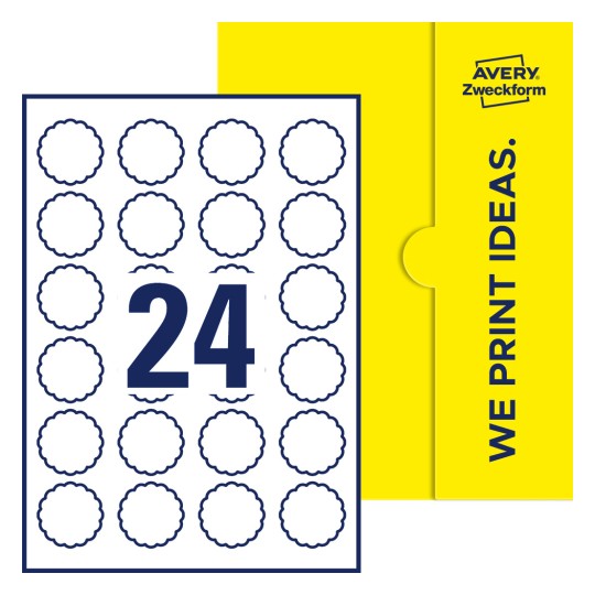24 stk. etiketter per ark - Blomsterformede etiketter, 40 x 40 mm