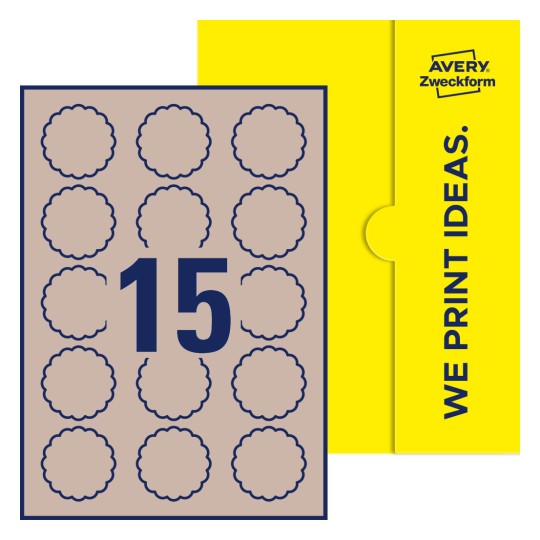 15 stk. etiketter per ark - Blomsterformede etiketter, 50 x 50 mm