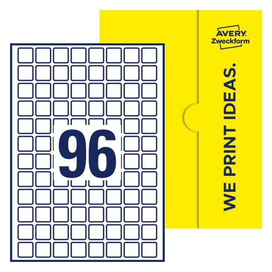 96 stk. etiketter per ark - Kvadratiske etiketter, 20 x 20 mm