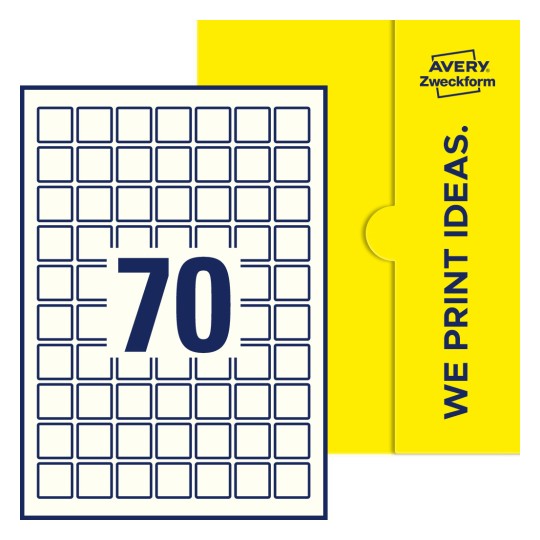 70 stk. etiketter per ark - Kvadratiske etiketter, 25 x 25 mm