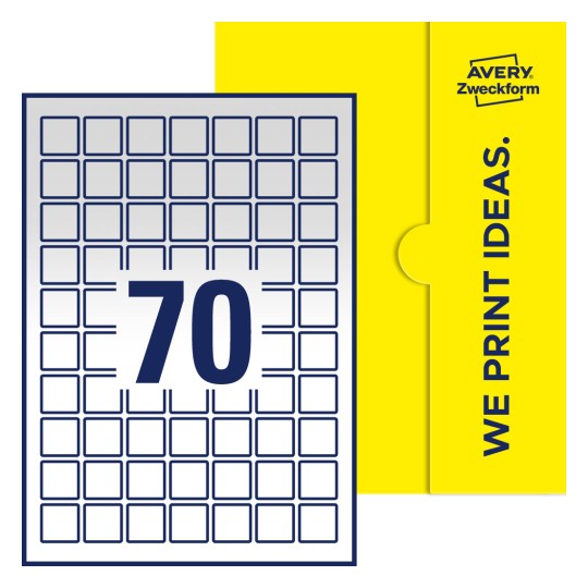 70 stk. etiketter per ark - Kvadratiske etiketter, 25 x 25 mm