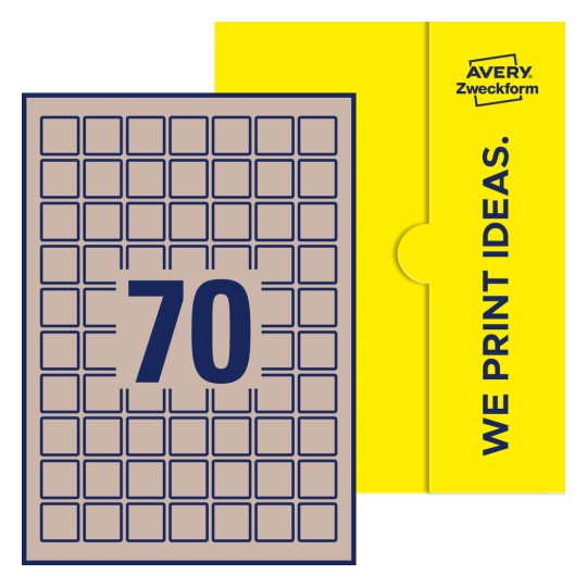 70 stk. etiketter per ark - Kvadratiske etiketter, 25 x 25 mm