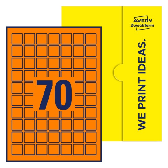 70 stk. etiketter per ark - Kvadratiske etiketter, 25 x 25 mm