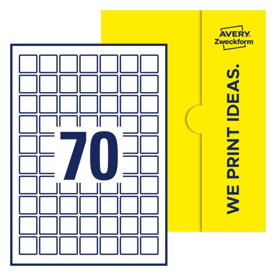 70 stk. etiketter per ark - Kvadratiske etiketter, 25 x 25 mm