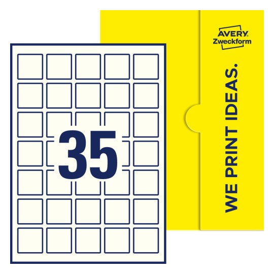 35 stk. etiketter per ark - Kvadratiske etiketter, 35 x 35 mm