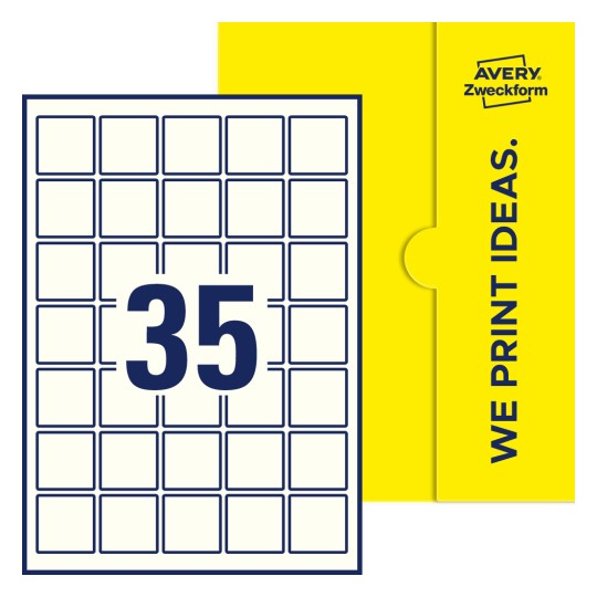 35 stk. etiketter per ark - Kvadratiske etiketter, 37 x 37 mm