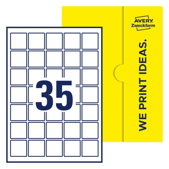 35 stk. etiketter per ark - Kvadratiske etiketter, 37 x 37 mm