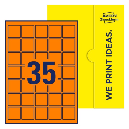 35 stk. etiketter per ark - Kvadratiske etiketter, 37 x 37 mm