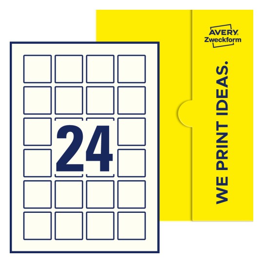 24 stk. etiketter per ark - Kvadratiske etiketter, 40 x 40 mm