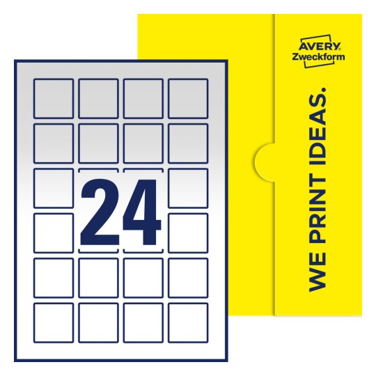 24 stk. etiketter per ark - Kvadratiske etiketter, 40 x 40 mm