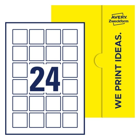 24 stk. etiketter per ark - Kvadratiske etiketter, 40 x 40 mm