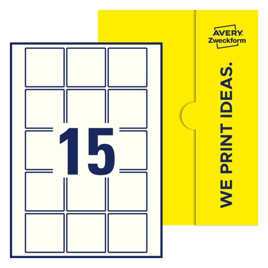 15 stk. etiketter per ark - Kvadratiske etiketter, 55 x 55 mm