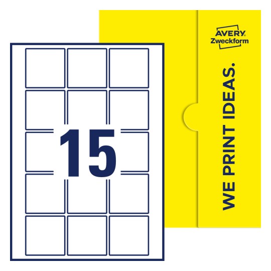 15 stk. etiketter per ark - Kvadratiske etiketter, 55 x 55 mm
