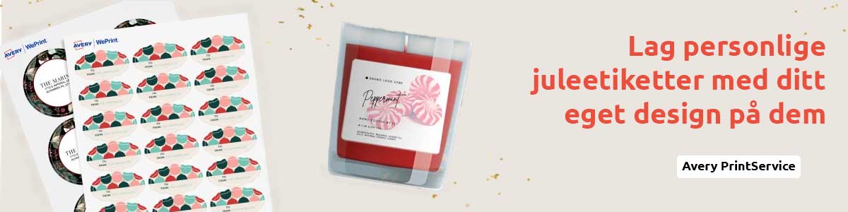 Banner: lag unike juleetiketter med ditt eget design – trykt for deg med Avery PrintService