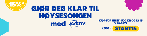 Gjør deg klar for høysesongen med Avery – Akkurat nå får du 15 % rabatt ved kjøp for minst 1500 kr.