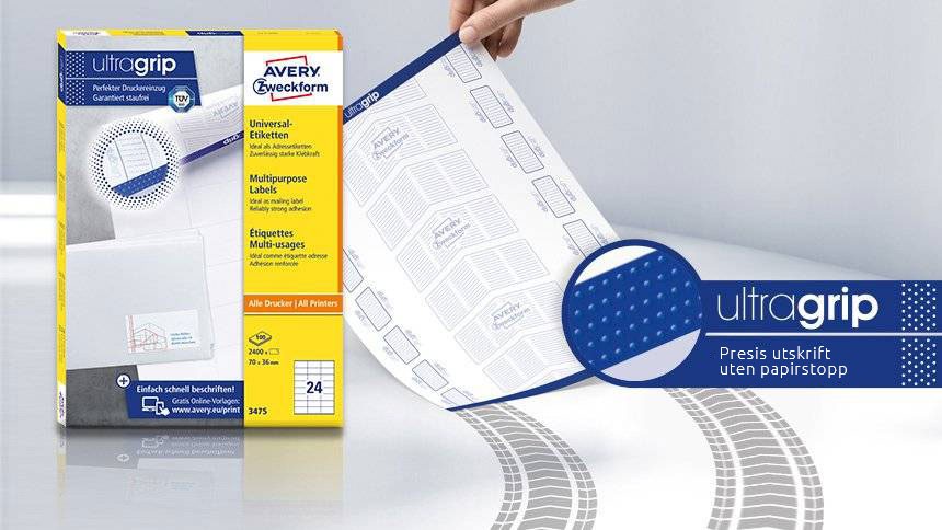 Avery Flerbruksetiketter med Ultragrip