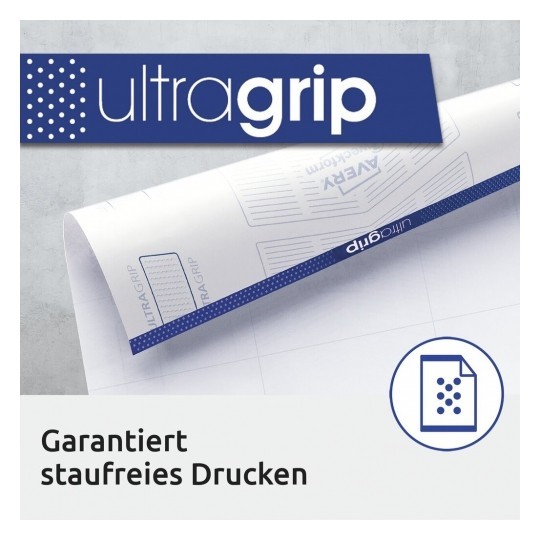 Avery Hvite papiretiketter med UltraGrip til laser/blekk