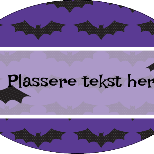 Lenke til Avery Design & Print – oval etikett i lilla med flaggermus og teksten "Place text here" i midten