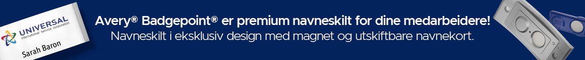 Avery® Badgepoint® er premium navneskilt for dine medarbeidere! Navneskilt i eksklusiv design med magnet og utskiftbare navnekort.