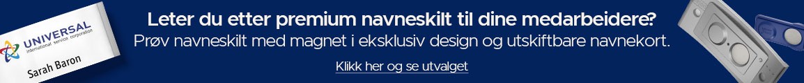 Leter du etter premium navneskilt til dine medarbeidere? Prøv navneskilt med magnet i eksklusiv design og utskiftbare navnekort. Klikk her og se utvalget.