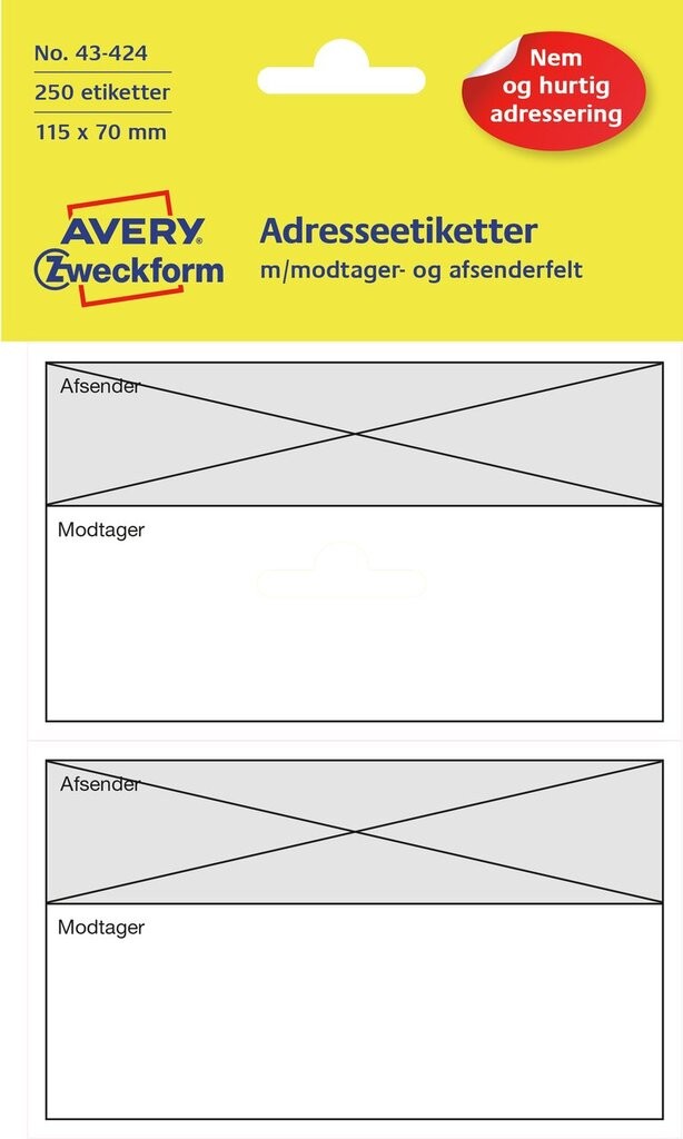 Avsender/mottaker-etikett | 43-424 | Avery