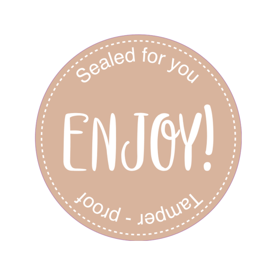Rund forseglingetikett med teksten "Special for you ENJOY!"