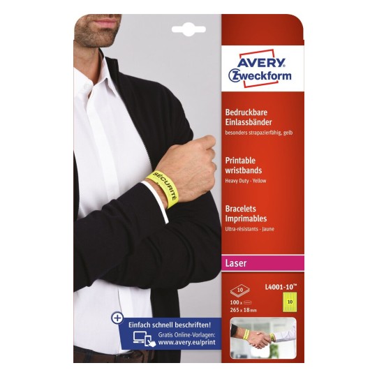 Utskriftbare armbånd, gule UTGÅTT L4001-10