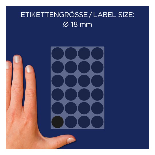 Størrelsessammenligning med hånd, Artikkel: 3003, ett ark med merkepunkter, Format: ⌀ 18 mm, Farge: Svart?