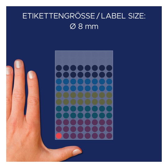 Størrelsessammenligning med hånd, artikkel: 3090, et ark med merkepunkter, format: ⌀ 8 mm, farge: flerfarget?
