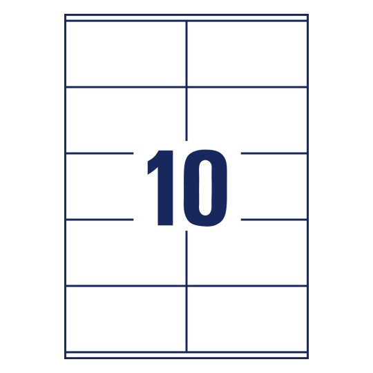 Stanse-tegning enkeltark A4, Artikkel: 3425, Universal-etiketter, Format: 105 x 57 mm, 10 etiketter/ark.