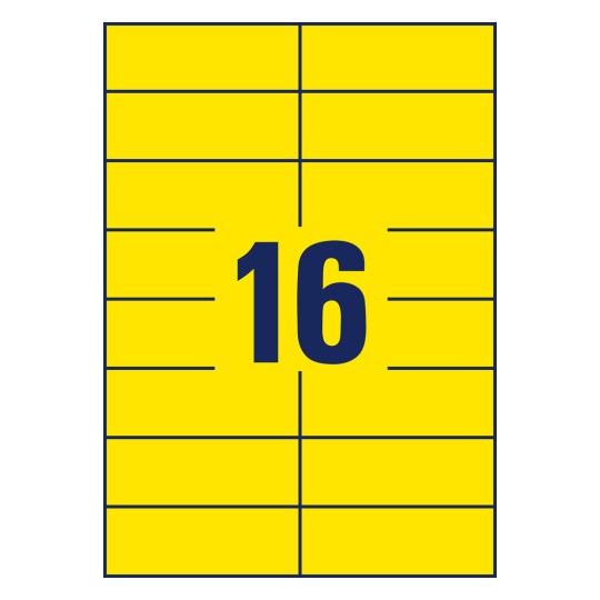 Stansemal enkeltark A4, Artikkel: 3455, Fargede etiketter, Format: 105 x 37 mm, 16 etiketter/ark?