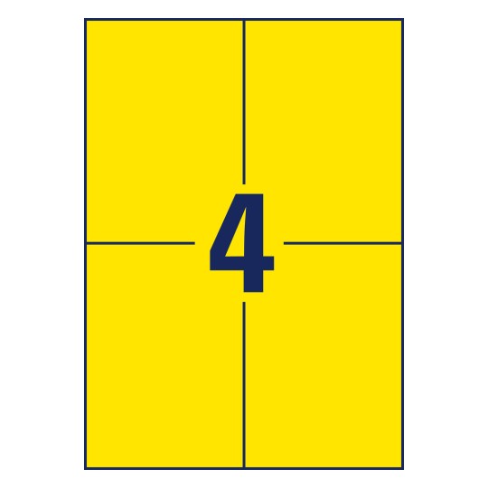 Stanse-tegning enkeltark A4, Artikkel: 3459, Fargede etiketter, Format: 105 x 148 mm, 4 etiketter/ark.