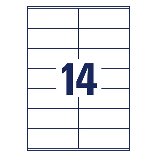 Stanse-tegning enkeltark A4, Artikkel: 3477, Universaletiketter, Format: 105 x 41 mm, 14 etiketter/ark.